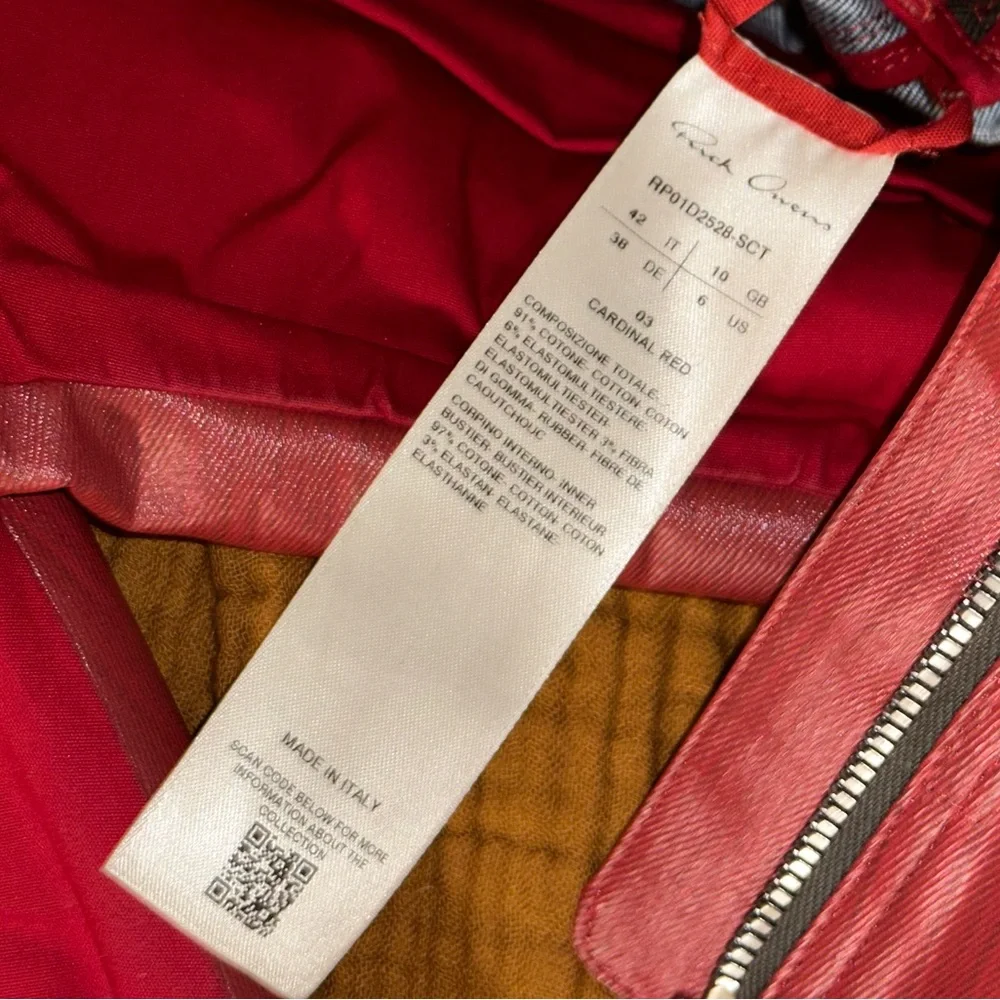 Rick Owen’s Red Leather Look Prong Dress Waxed Denim size 6 IT 42 - Picture 8 of 9